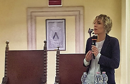 L'assessore regionale Barbara Zilli interviene al 17. congresso della Societât Sientifiche e Tecnologjiche Furlane nel salone del Popolo di palazzo D'Aronco a Udine